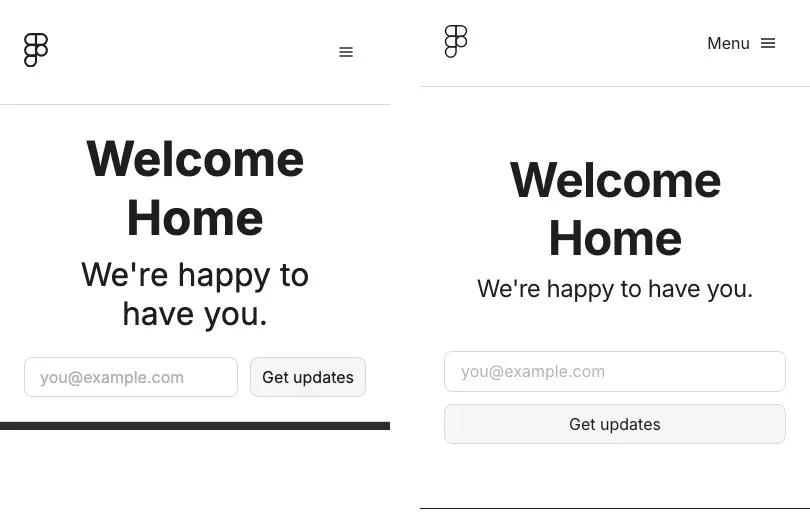 Figma's own phone layout on the left and the one Claude Code guessed on the right, at 390 px