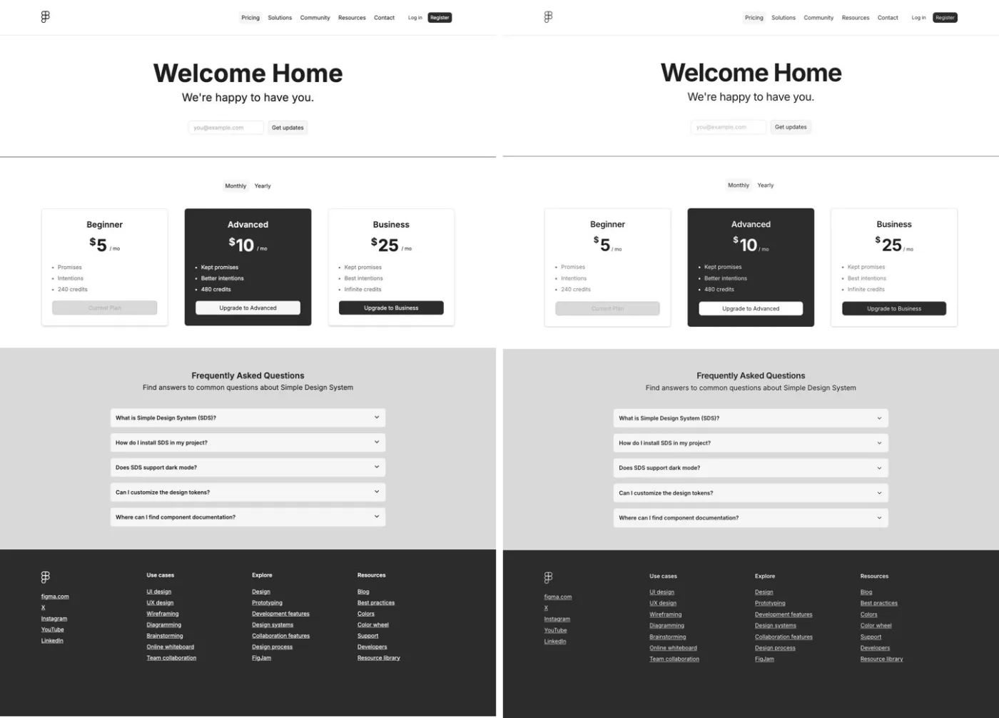 The design frame on the left and the Next.js page Claude Code built on the right, at 1440 px