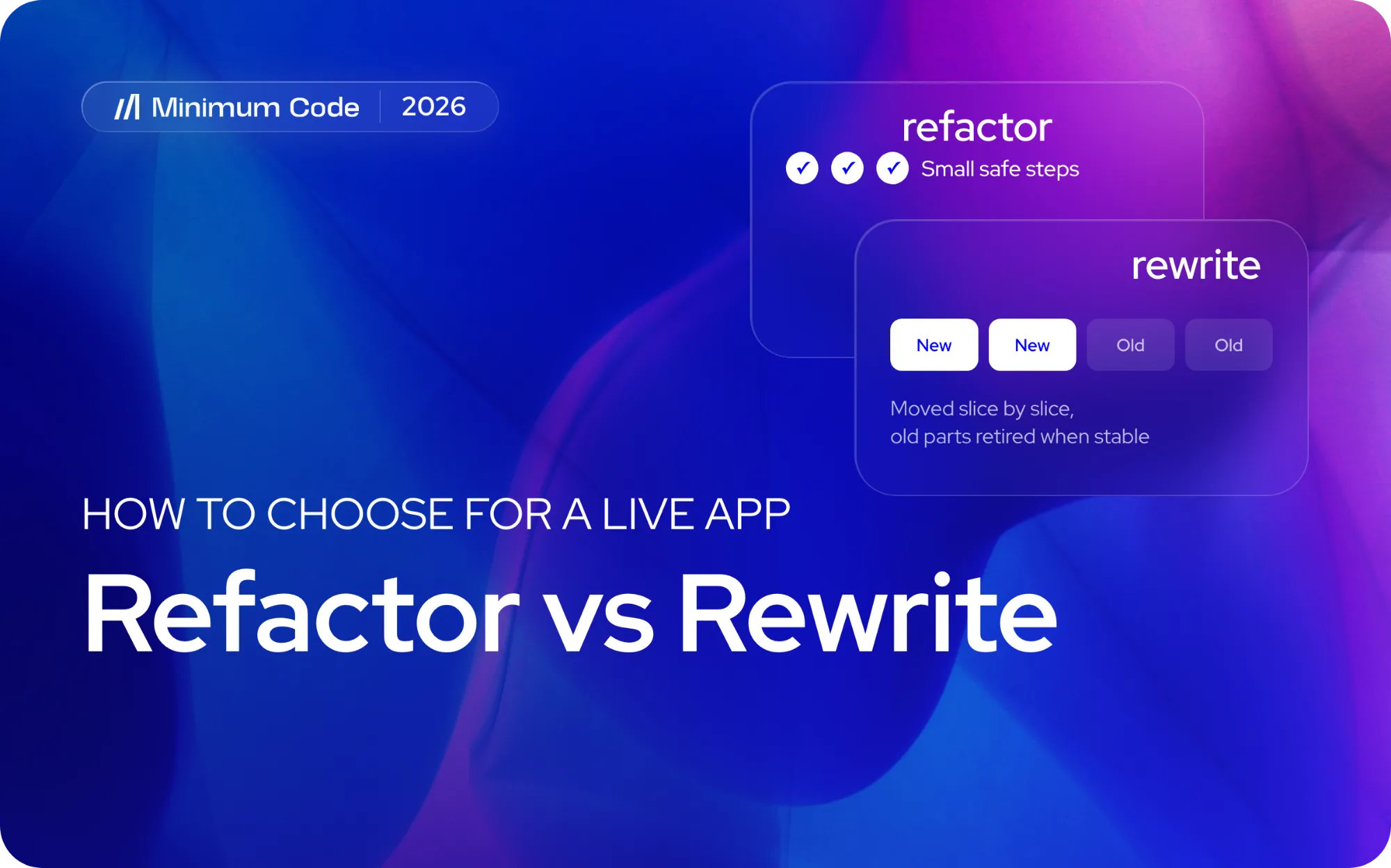 Refactor as small safe steps that keep tests passing, next to a rewrite that replaces old parts with new ones slice by slice