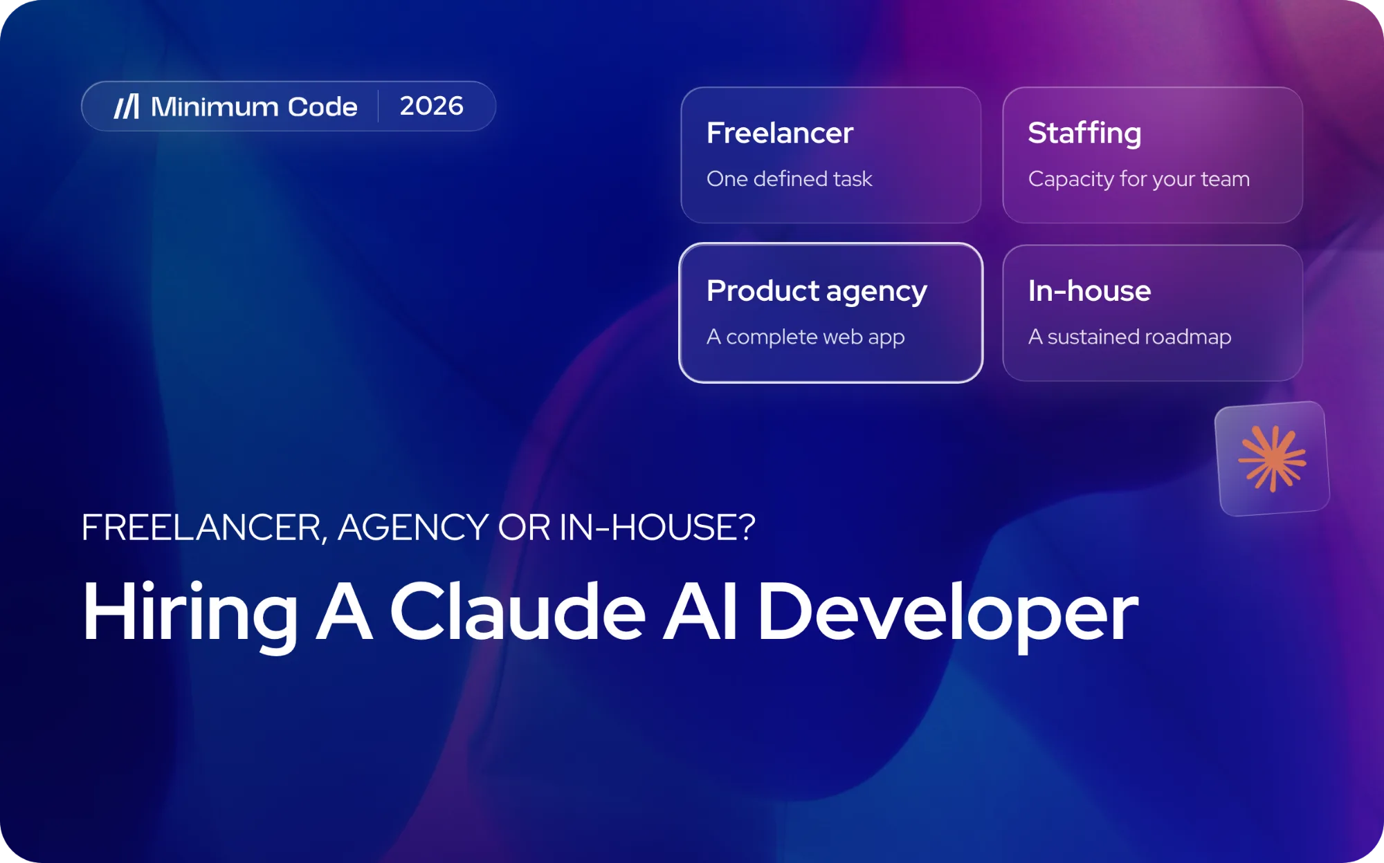 Four ways to hire a Claude AI developer: freelancer for one defined task, staffing for team capacity, product agency for a complete web app, in-house for a sustained roadmap