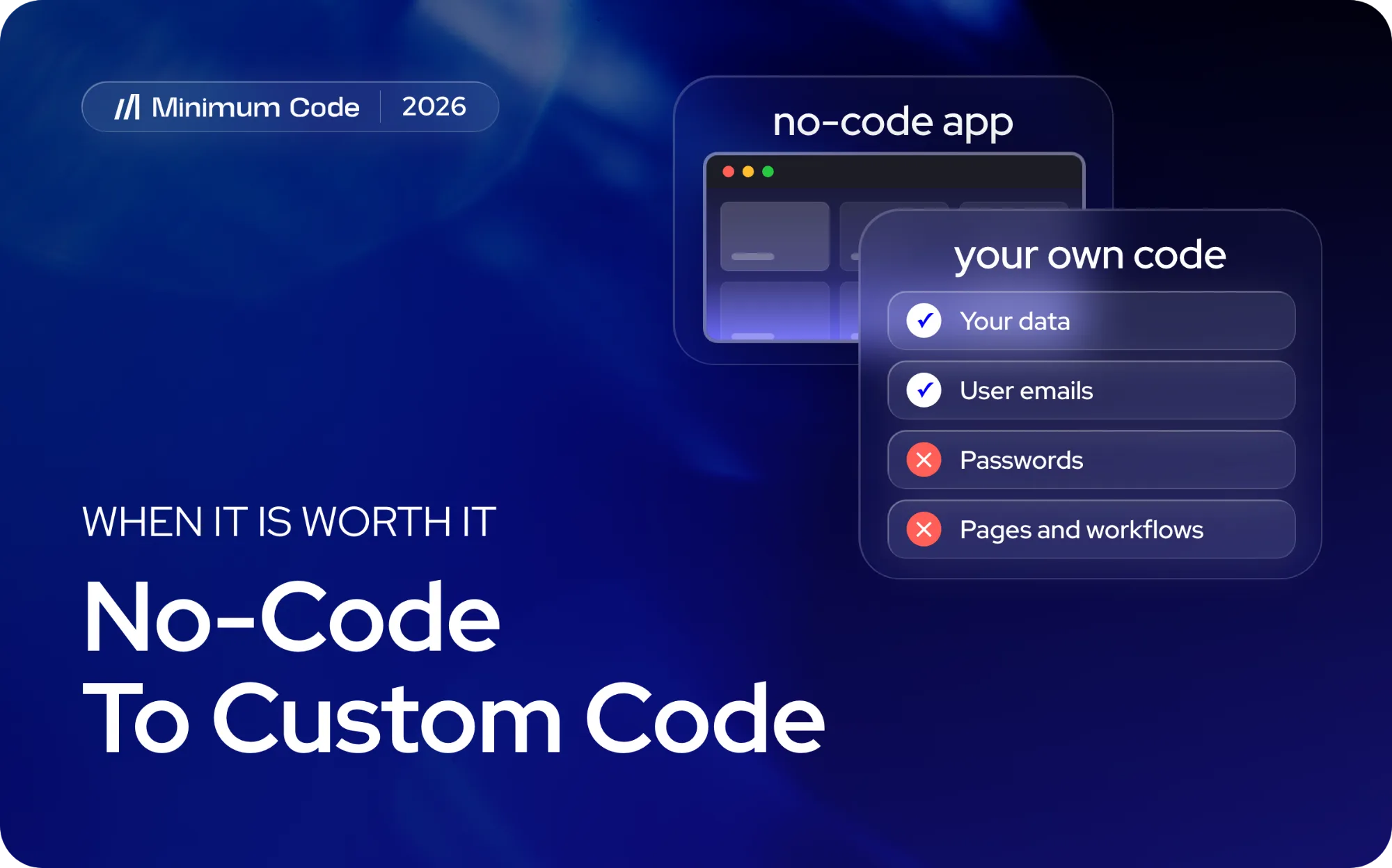 A no-code app next to your own code, with data and user emails coming along and passwords, pages and workflows staying behind