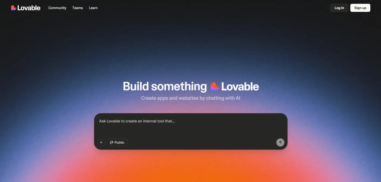 Die Lovable-Startseite mit einem Textfeld zur Beschreibung einer App.