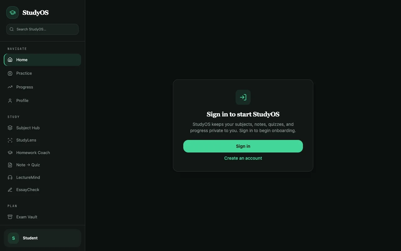 The exported app running locally, showing the sidebar and a sign-in card