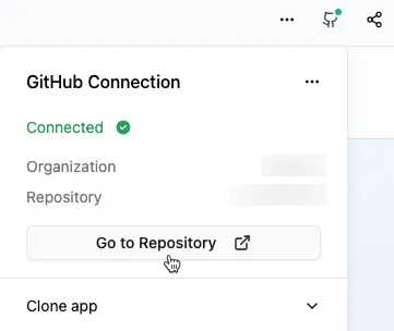 Base44 showing the app connected to GitHub, with the Go to Repository button