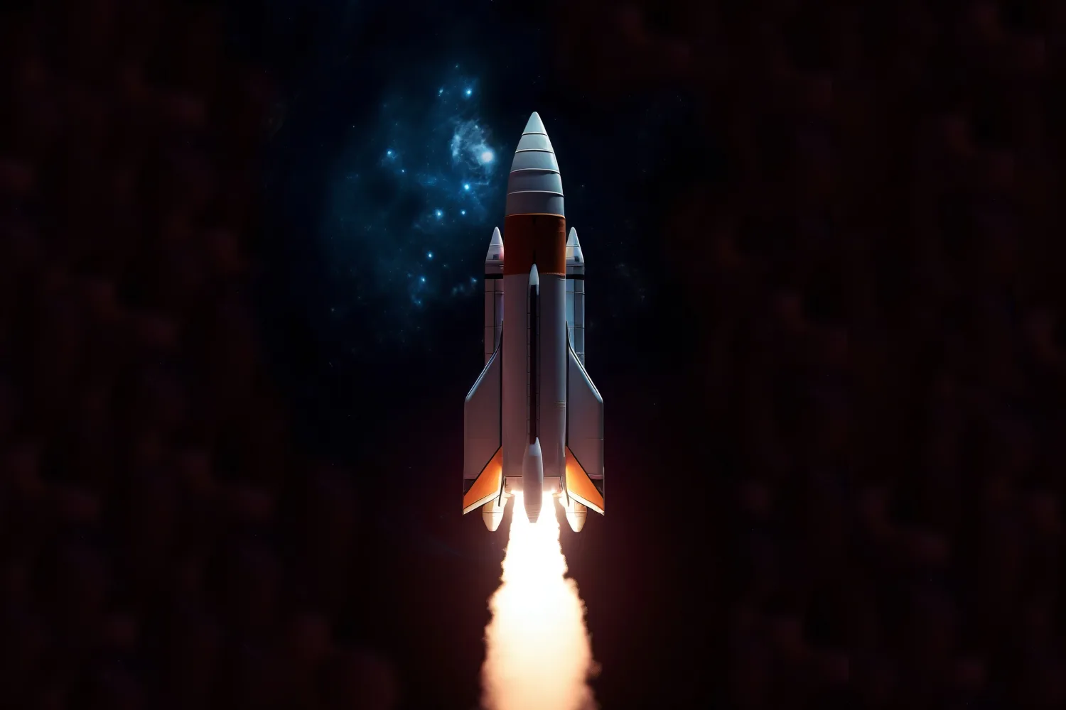 Rocket launching into a dark starry sky, symbolising the launch of a validated SaaS product