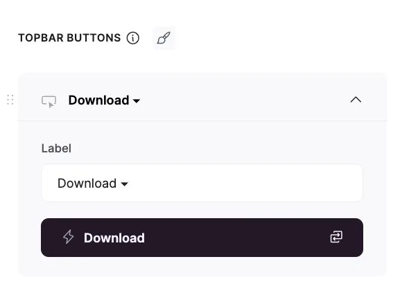 A Table block's topbar button set to the Download action