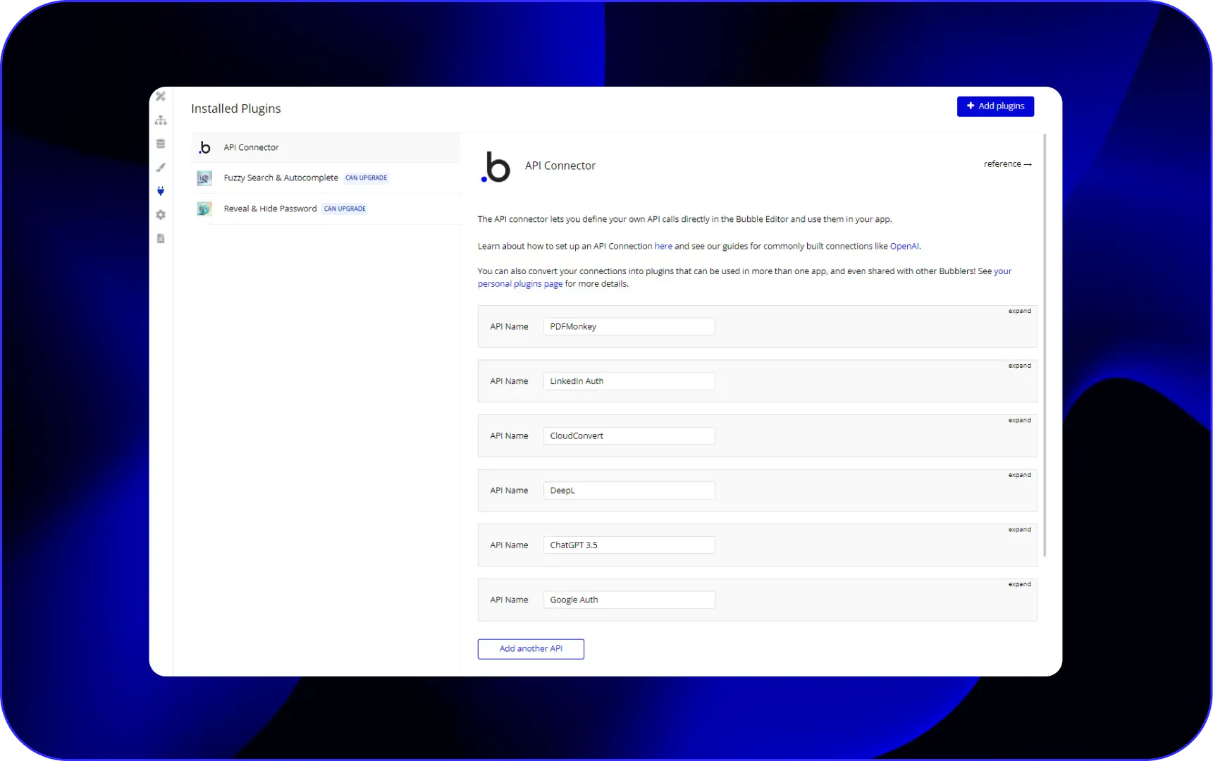 Configuratie van de Bubble API Connector