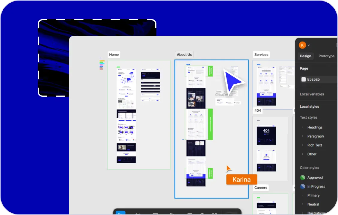 Figma-Editor mit Entwürfen für mobile Oberflächen