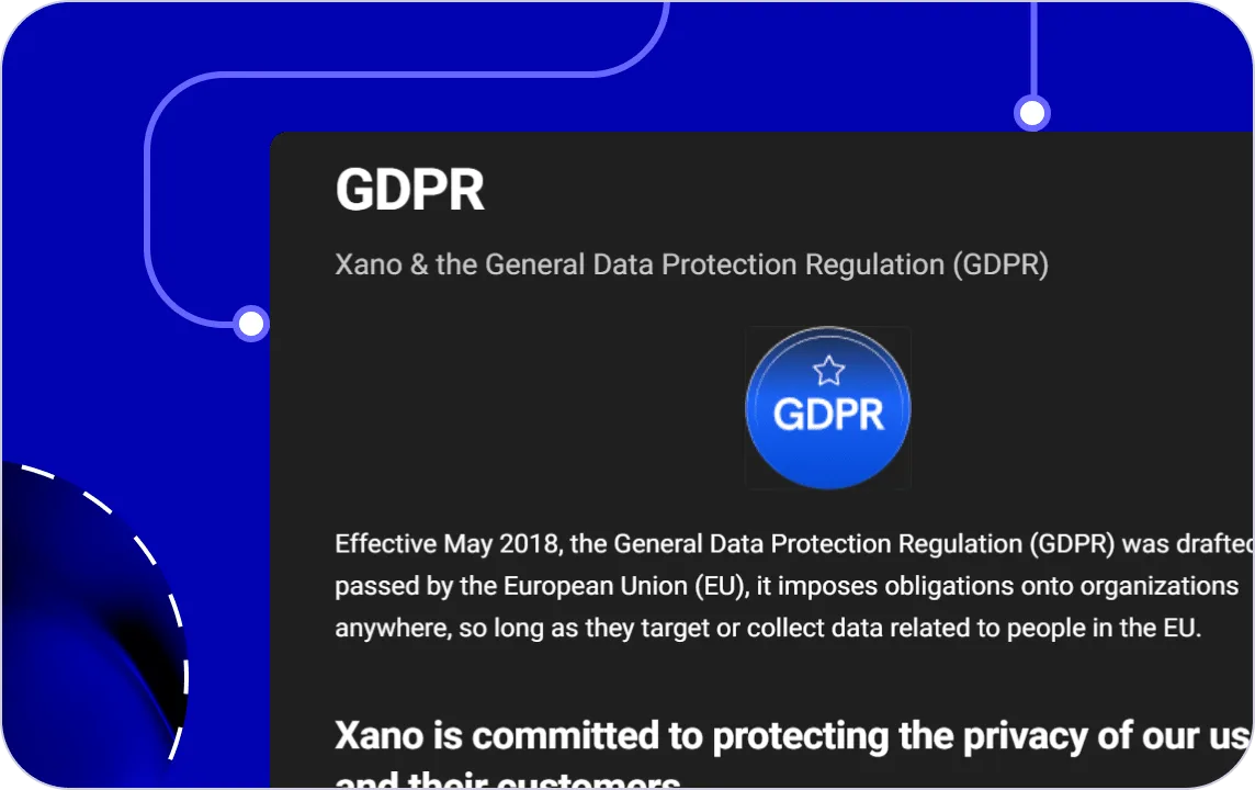 Xano GDPR information