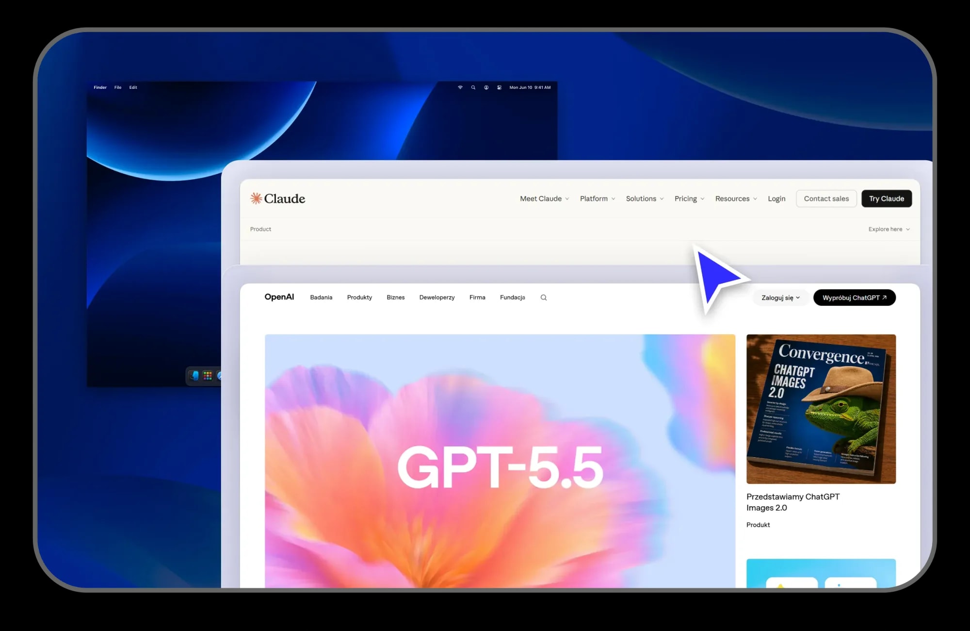 Claude and OpenAI websites in overlapping browser windows