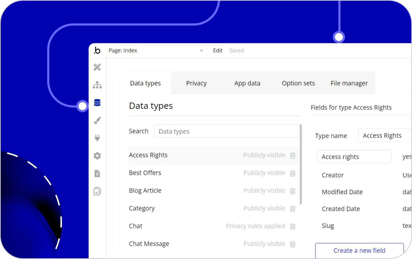Bubble data types and access-rights configuration