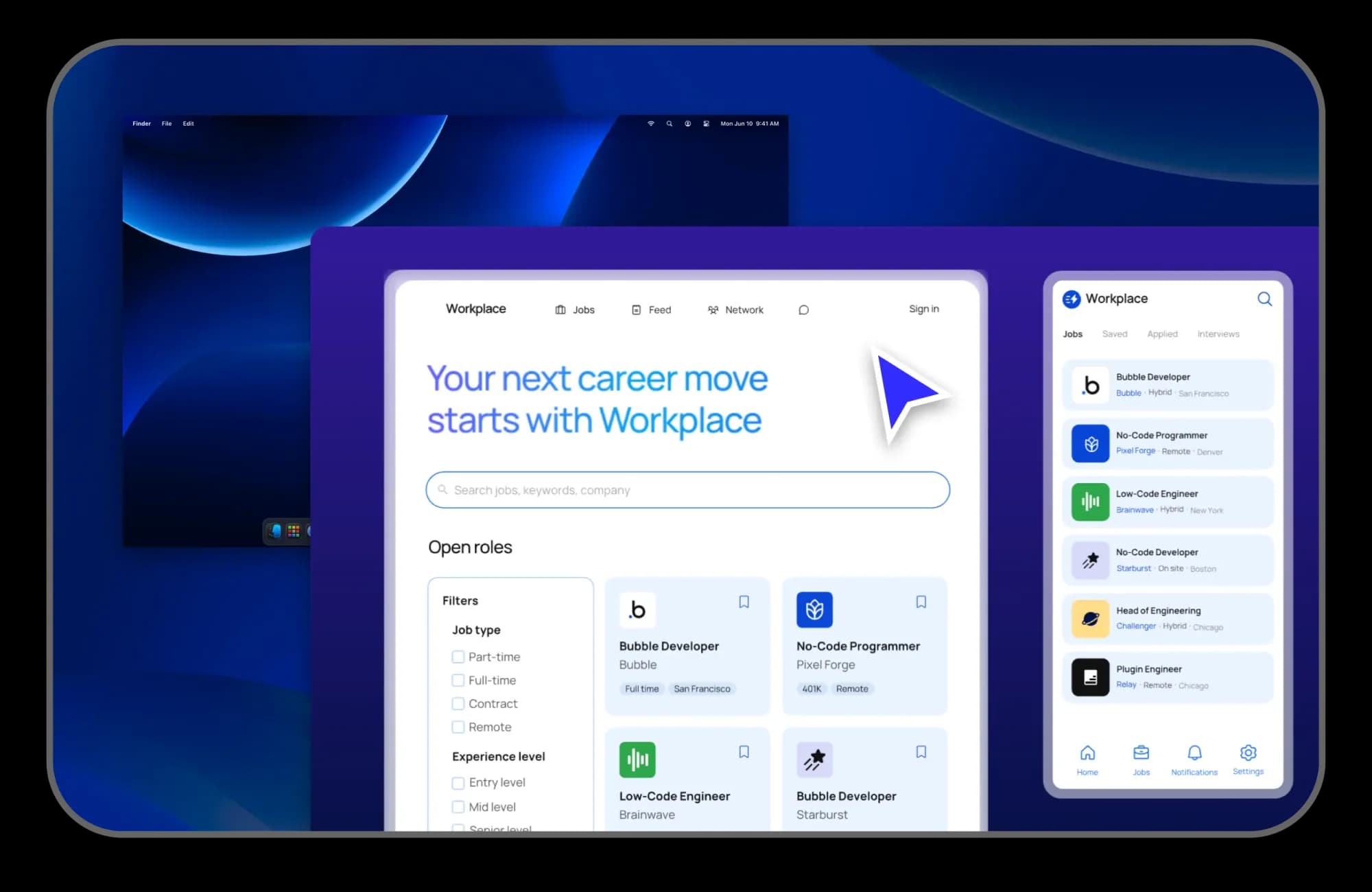 Workplace job-search website and mobile interface