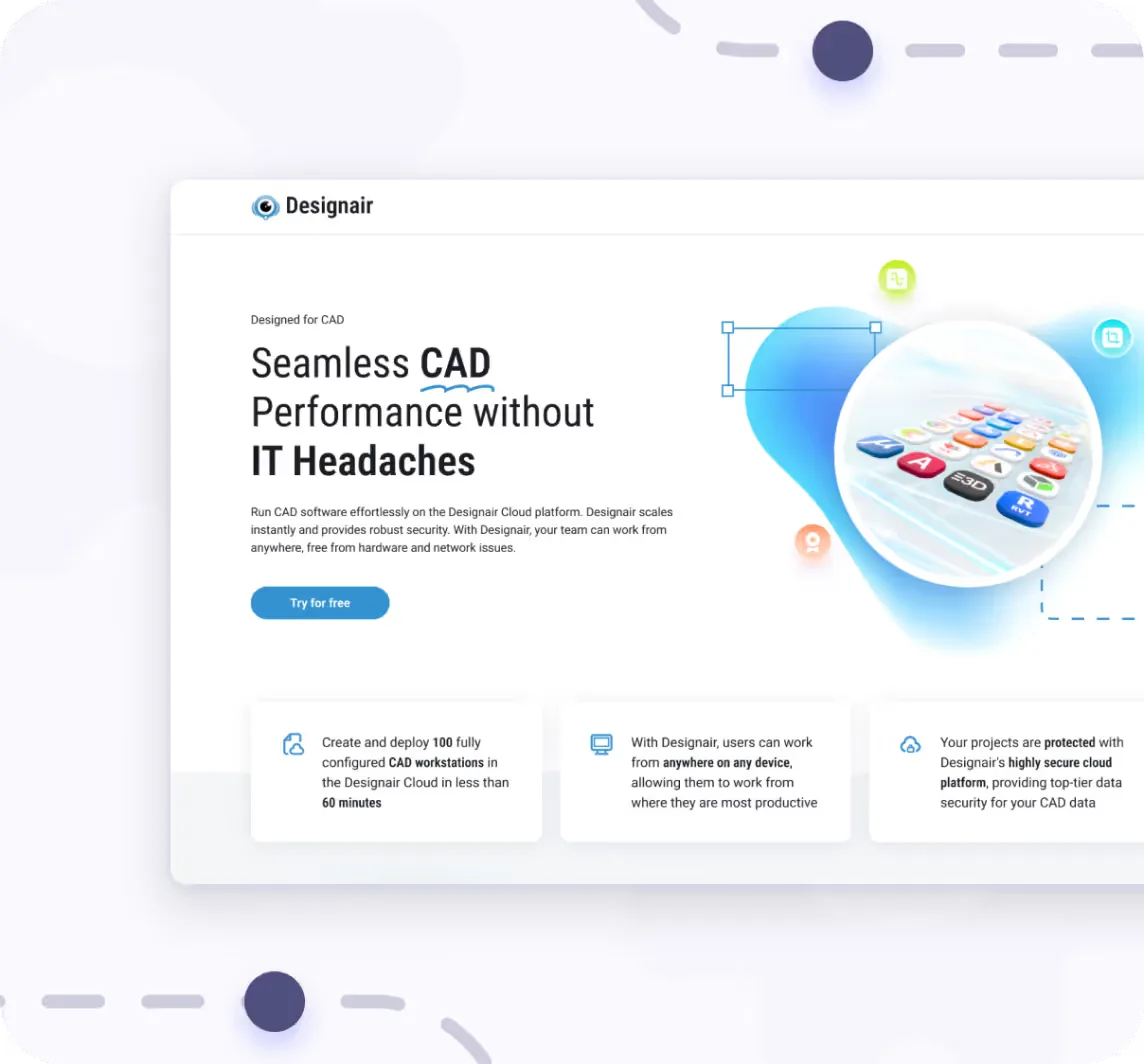 Designair website interface design