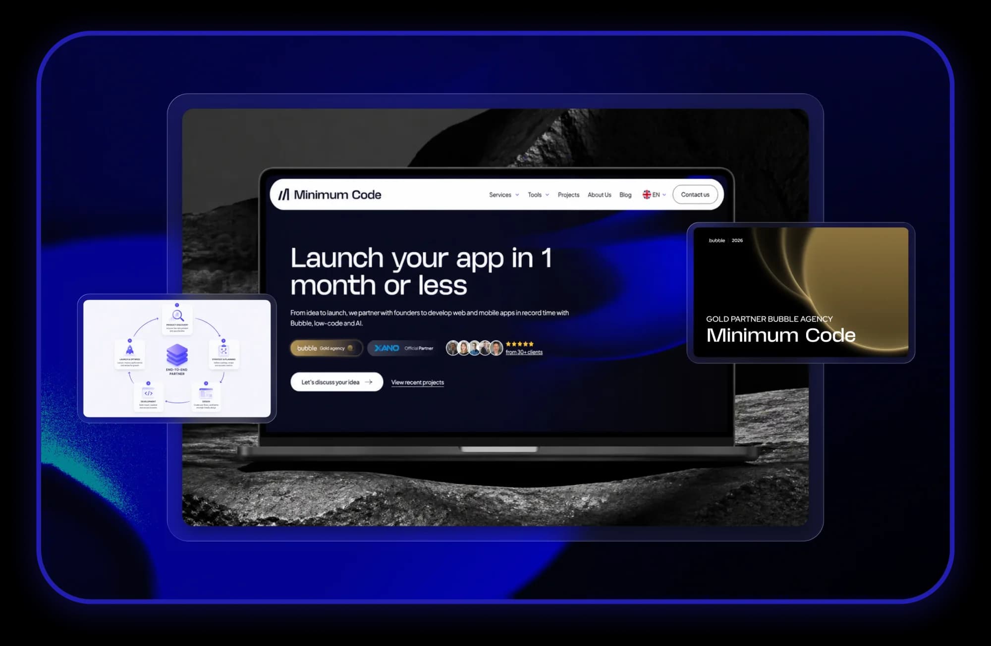 Minimum Code website, project diagrams and business card