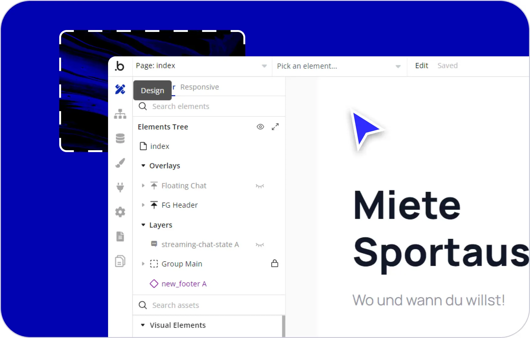 Bubble visual page editor with a sports equipment rental app