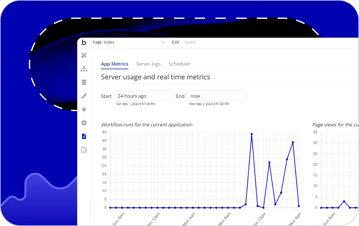 Grafiek met Bubble-servergebruik en realtime statistieken