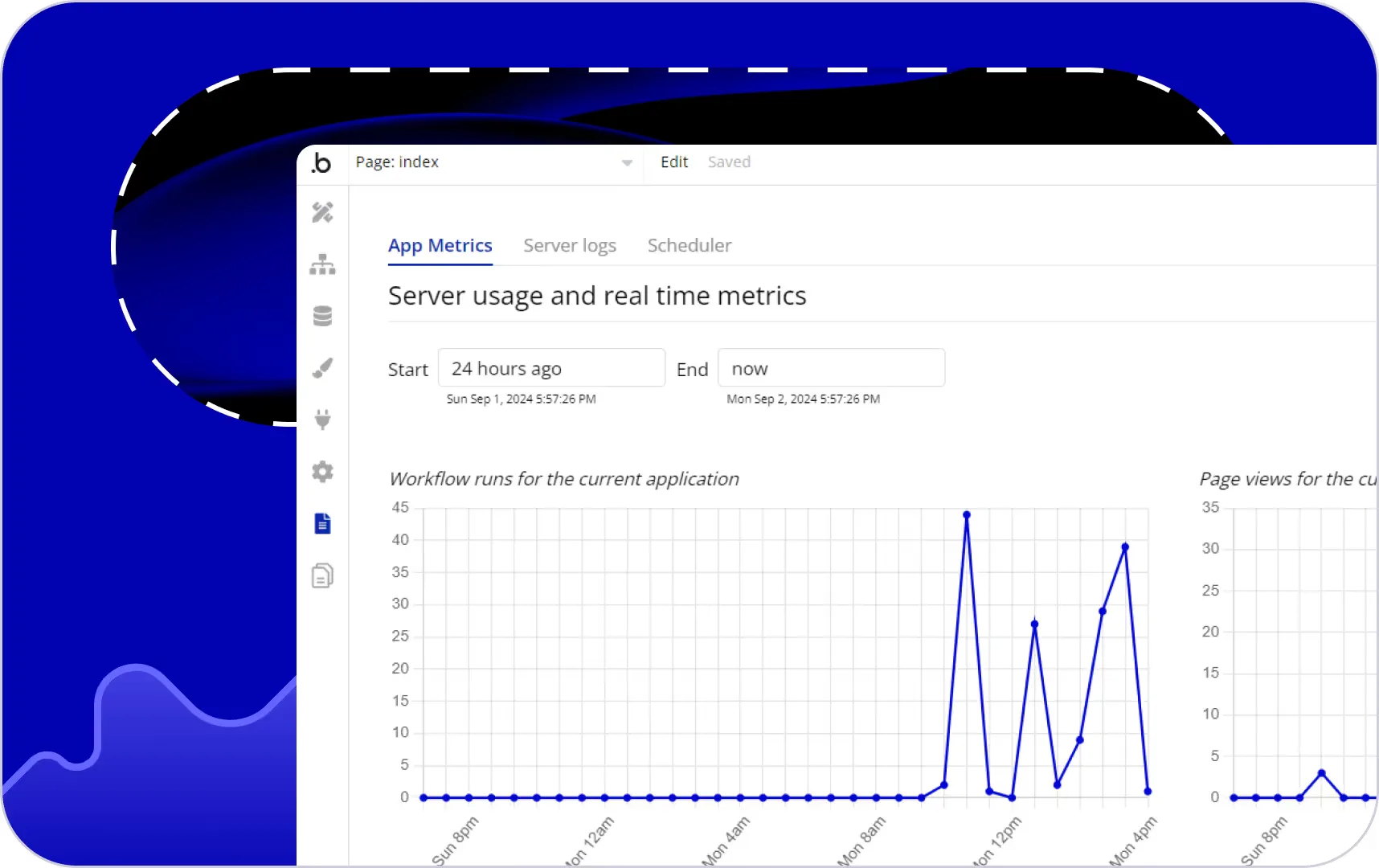Bubble server usage and real-time metrics chart
