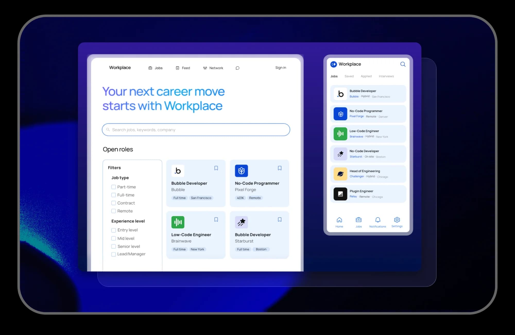 Workplace job-search website and mobile interface