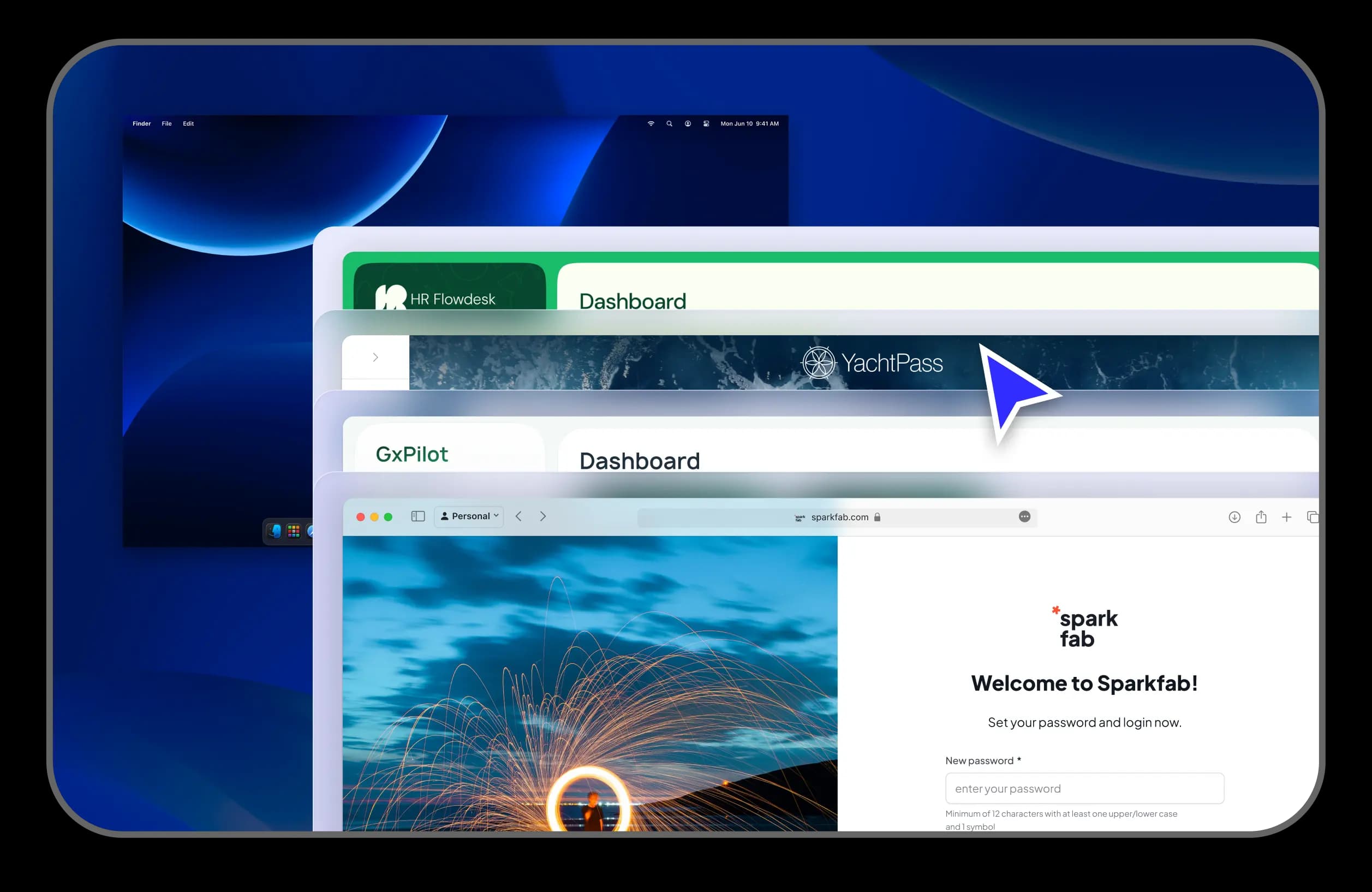 Custom app dashboards in overlapping browser windows